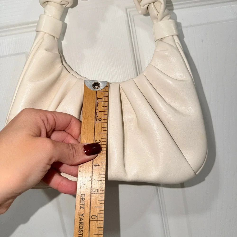 JW Pei Cream Ruched Shoulder‎ Bag Faux Leather Trendy Handbag